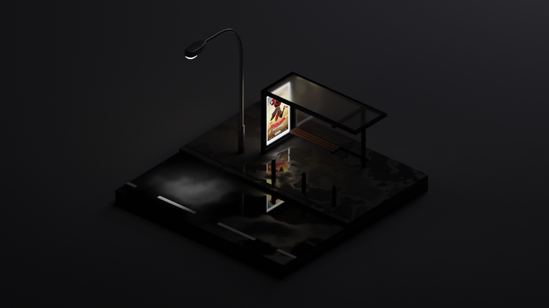 Bus stop in the rainy night